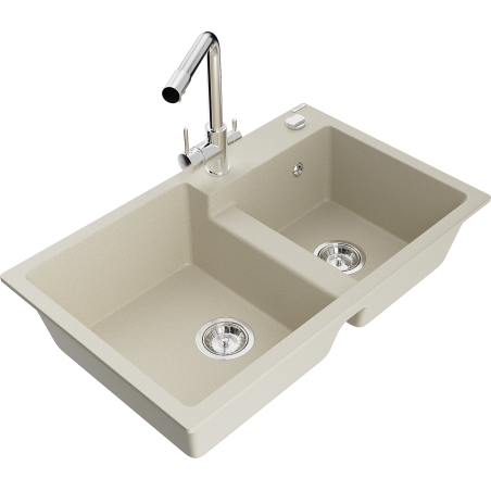 Mexen Tomas Granitspüle 2-Kammer mit Küchenarmatur Duero, beige - 6516-69-671600-00