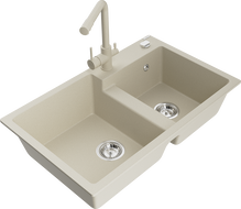 Mexen Tomas Granitspüle mit 2 Becken und Küchenarmatur Duero, beige - 6516-69-671600-69