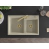 Mexen Tomas Granitspüle 2-Kammern mit Küchenarmatur Duero, beige - 6516-69-671600-50