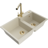 Mexen Tomas 2-Kammer Granitspüle mit Küchenarmatur Duero, beige - 6516-69-671600-50