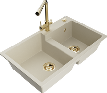 Mexen Tomas Granitspüle 2-Kammern mit Küchenarmatur Duero, beige - 6516-69-671600-50