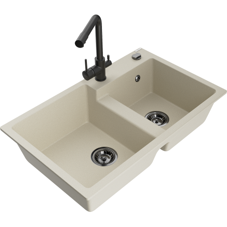Mexen Tomas Granitspüle 2-Kammer mit Küchenarmatur Duero, beige - 6516-69-671600-70