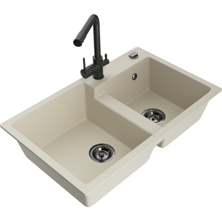 Mexen Tomas Granitspüle 2-Kammern mit Küchenarmatur Duero, beige - 6516-69-671600-70
