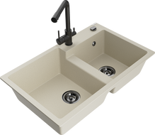Mexen Tomas Granitspüle 2-Kammern mit Küchenarmatur Duero, beige - 6516-69-671600-70