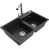 Mexen Tomas Granitspüle 2-Becken mit Küchenarmatur Duero, schwarz/silber metallic - 6516-73-671600-00