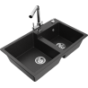 Mexen Tomas Granitspüle 2-Kammer mit Küchenarmatur Duero, schwarz/silber metallic - 6516-73-671600-00