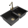 Mexen Tomas Granitspüle 2-kammerig mit Küchenarmatur Duero, schwarz/silber Metallic - 6516-73-671600-50