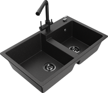 Mexen Tomas Granitspüle 2-Kammer mit Küchenarmatur Duero, schwarz/silber metallic - 6516-73-671600-70-B