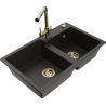 Mexen Tomas Granitspüle 2-Kammern mit Küchenarmatur Duero, Schwarz/Gold Metallic - 6516-75-671600-50