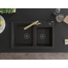 Mexen Tomas Granitspüle 2-Kammer mit Küchenarmatur Duero, schwarz/gold metallic - 6516-75-671600-50-B