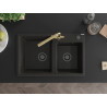 Mexen Tomas Granitspüle 2-Kammern mit Küchenarmatur Duero, schwarz/gold metallisch - 6516-75-671600-50-B