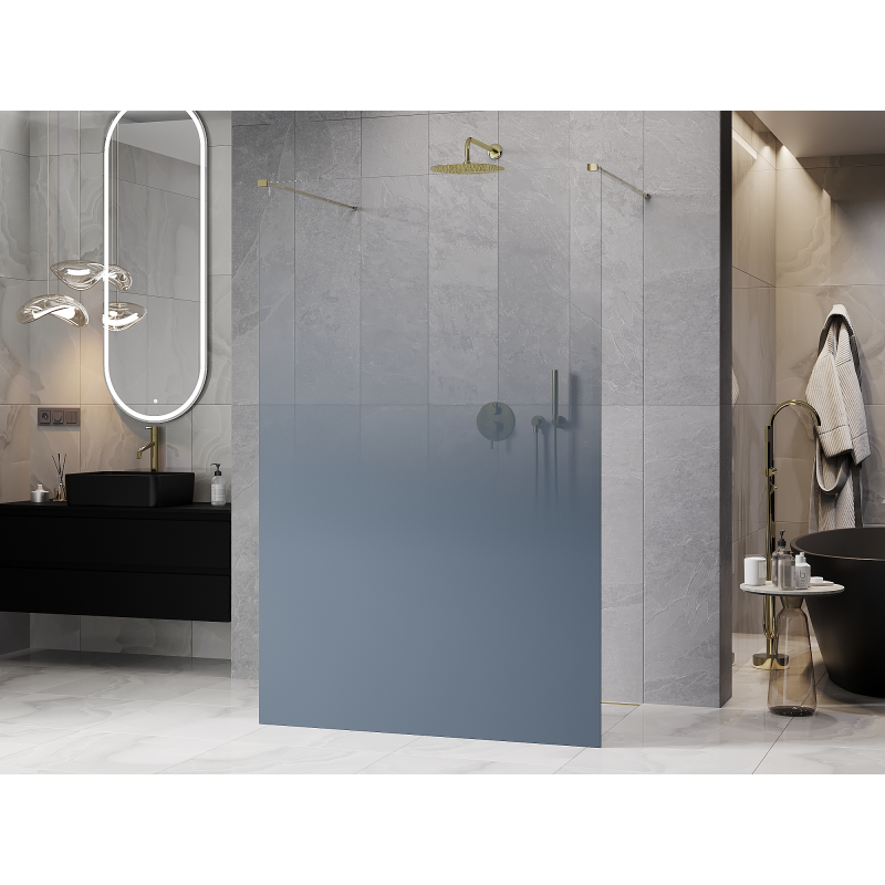 Mexen Kioto freistehende Duschwand 100 x 200 cm, Ombre Blau 8 mm, Gold - 800-100-002-50-46