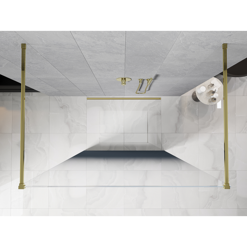 Mexen Kioto freistehende Duschwand 100 x 200 cm, Ombre Blau 8 mm, Gold - 800-100-002-50-46