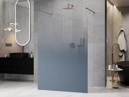 Mexen Kioto Freistehende Duschwand 100 x 200 cm, Ombre Blau 8 mm, Gebürstetes Kupfer - 800-100-002-65-46