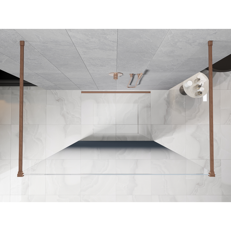Mexen Kioto Freistehende Duschwand 100 x 200 cm, Ombre Blau 8 mm, Gebürstetes Kupfer - 800-100-002-65-46