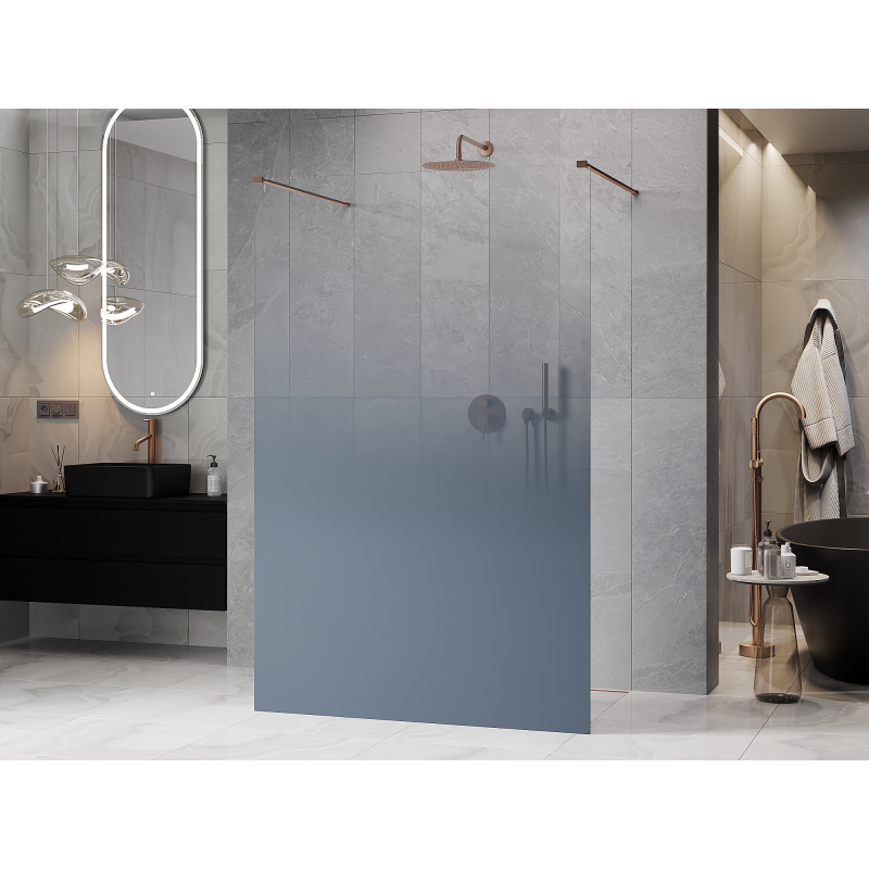Mexen Kioto freistehende Duschwand 150 x 200 cm, Ombre Blau 8 mm, gebürstetes Kupfer - 800-150-002-65-46