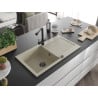 Mexen Leo Granitspüle 1-beckig mit Abtropffläche und Küchenarmatur Duero, beige- 6501-69-671600-70