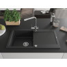 Mexen Leo Granitspüle 1-Becken mit Abtropffläche und Küchenarmatur Duero, schwarz/silber Metallic - 6501-73-671600-00