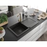Mexen Leo Granitspüle 1-Becken mit Abtropffläche und Küchenarmatur Duero, schwarz/gold metallic - 6501-75-671600-50-B