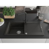 Mexen Leo Granitspüle 1-beckig mit Abtropffläche und Küchenarmatur Duero, schwarz/gold metallic - 6501-75-671600-70