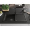 Mexen Leo Granitspüle 1-Becken mit Abtropffläche und Küchenarmatur Duero, schwarz/gold metallic - 6501-75-671600-70-B