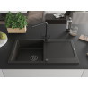 Mexen Leo Granitspüle mit 1 Becken, Abtropffläche und Küchenarmatur Duero, schwarz/goldenes Metallic - 6501-75-671600-70-B