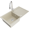 Mexen Leo 1-Kammer Granitspüle mit Abtropffläche und Küchenarmatur Savita, beige - 6501-69-672601-00