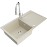 Mexen Leo Granitspüle 1-Becken mit Abtropffläche und Küchenarmatur Savita, beige - 6501-69-672601-00