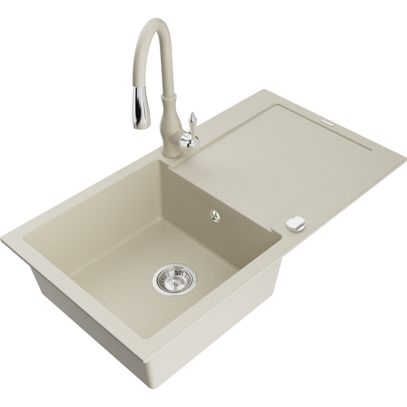 Mexen Leo Granitspüle 1-Becken mit Abtropffläche und Küchenarmatur Savita, beige - 6501-69-672601-69
