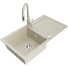 Mexen Leo Granitspüle 1-Becken mit Abtropffläche und Küchenarmatur Savita, beige - 6501-69-672601-69