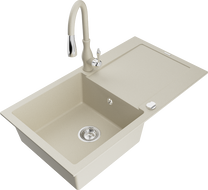 Mexen Leo Granitspüle 1-beckig mit Abtropffläche und Küchenarmatur Savita, beige - 6501-69-672601-69