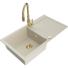 Mexen Leo Granitspüle, 1-Becken mit Abtropffläche und Küchenarmatur Savita, beige - 6501-69-672601-50