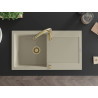 Mexen Leo Granitspüle 1-beckig mit Abtropffläche und Küchenarmatur Savita, beige - 6501-69-672601-50
