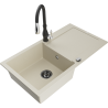 Mexen Leo Granitspüle 1-Kammer mit Abtropffläche und Küchenarmatur Savita, beige - 6501-69-672601-70
