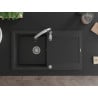 Mexen Leo Granitspüle 1-Becken mit Abtropffläche und Küchenarmatur Savita, schwarz/silber metallic - 6501-73-672601-00