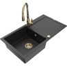Mexen Leo granitspüle einbecken mit abtropffläche und küchenarmatur Savita, schwarz/silber metallic - 6501-73-672601-50