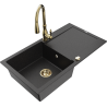 Mexen Leo Granitspüle mit 1 Becken und Abtropffläche sowie Küchenarmatur Savita, schwarz/silber metallic - 6501-73-672601-50