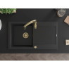Mexen Leo granitspüle einbecken mit abtropffläche und küchenarmatur Savita, schwarz/silber metallic - 6501-73-672601-50