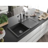 Mexen Leo Granitspüle 1-Becken mit Abtropffläche und Küchenarmatur Duero, schwarz gesprenkelt - 6501-76-671600-76