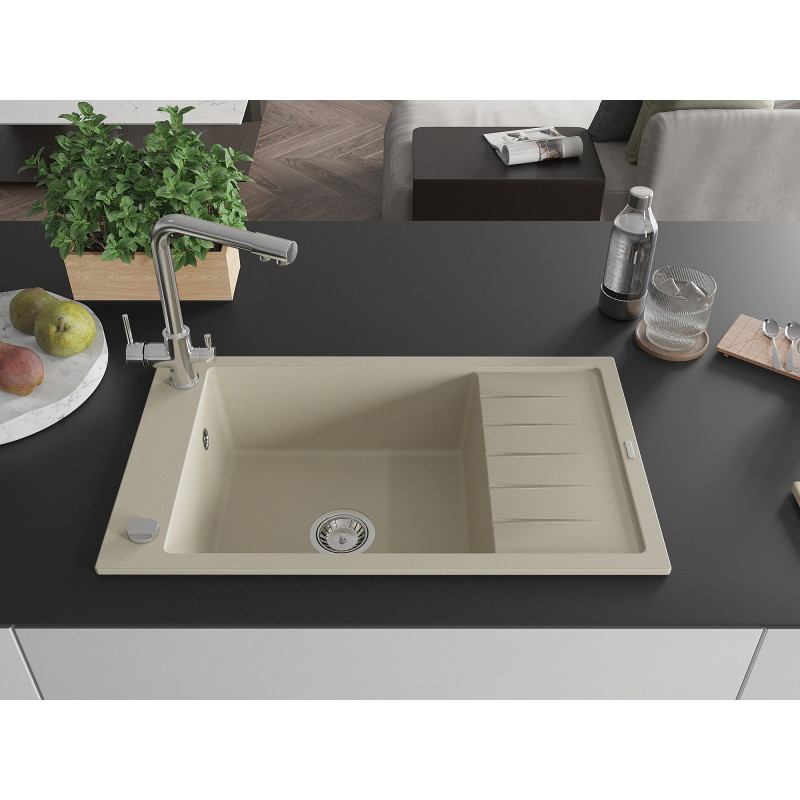 Mexen Elias Granitspüle 1-becken mit Abtropffläche und Küchenarmatur Duero, beige - 6511-69-671600-00