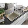Mexen Elias Granitspüle einbecken mit Abtropffläche und Küchenarmatur Duero, beige - 6511-69-671600-50