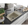 Mexen Elias Granitspüle 1-Becken mit Abtropffläche und Küchenarmatur Duero, beige - 6511-69-671600-70