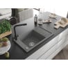 Mexen Elias Granitspüle 1-Becken mit Abtropffläche und Küchenarmatur Duero, grau - 6511-71-671600-70