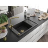 Mexen Elias Granitspüle 1-beckig mit Abtropffläche und Küchenarmatur Duero, schwarz/silber-metallic - 6511-73-671600-50