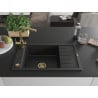 Mexen Elias Granitspüle 1-beckig mit Abtropffläche und Küchenarmatur Duero, schwarz/silber-metallic - 6511-73-671600-50