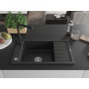 Mexen Elias Granitspüle 1-beckig mit Abtropffläche und Küchenarmatur Duero, schwarz/silber metallic - 6511-73-671600-70