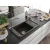 Mexen Elias Granitspüle 1-Becken mit Abtropffläche und Küchenarmatur Duero, schwarz/gold metallic - 6511-75-671600-00