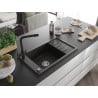 Mexen Elias Granitspüle 1-beckig mit Abtropffläche und Küchenarmatur Duero, schwarz/gold metallic - 6511-75-671600-70