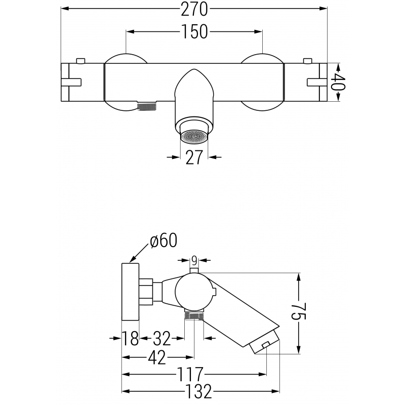 Mexen Kai thermostatische Badewannenarmatur, Chrom - 77300-00