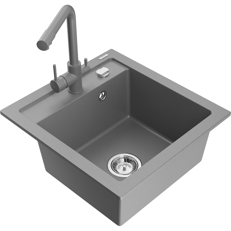 Mexen Vito Granitspüle 1-Becken mit Küchenarmatur Duero, grau - 6503-71-671600-71